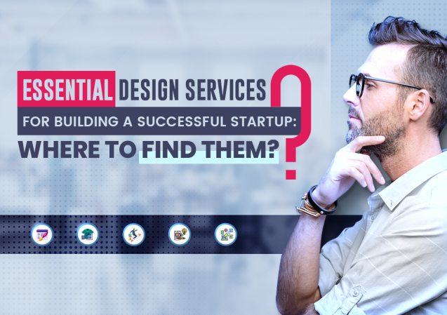 A man leaning against a wall with the words essential design services for building a successful