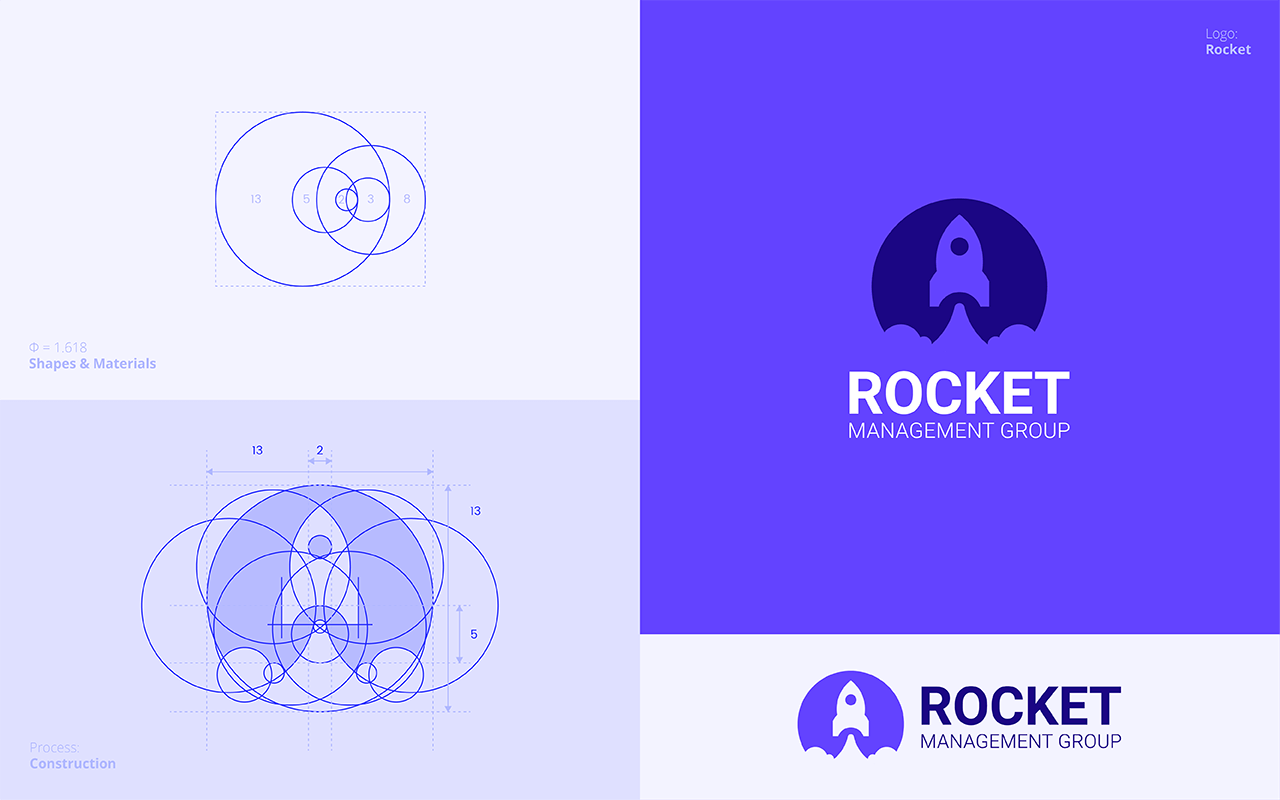 A logo for rockett management group