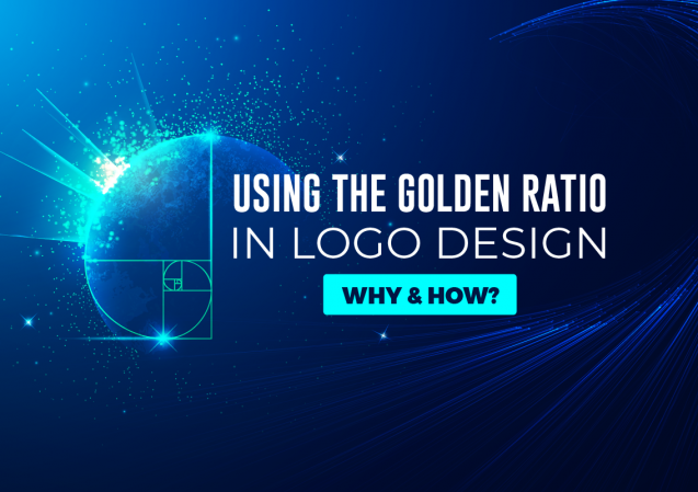 A blue background with the words using the golden ratio in logo design