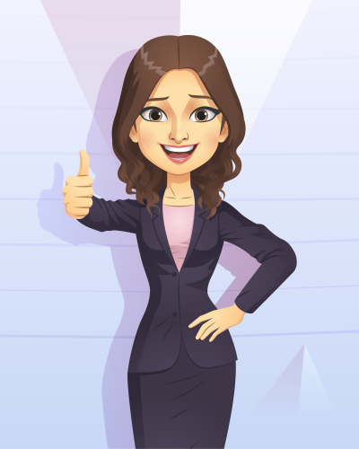 A woman in a business suit giving a thumbs up