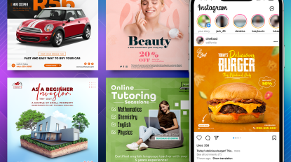 A cell phone displaying a variety of ads