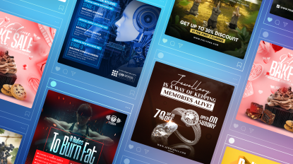 A series of post designs on a blue background