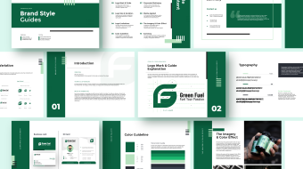 A bunch of green and white manual on a table