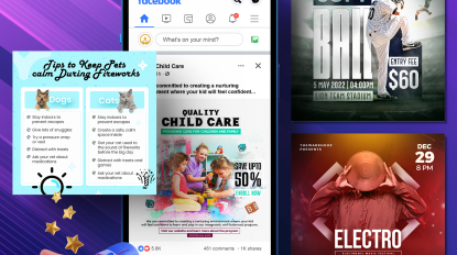 A person holding a cell phone next to a facebook ad